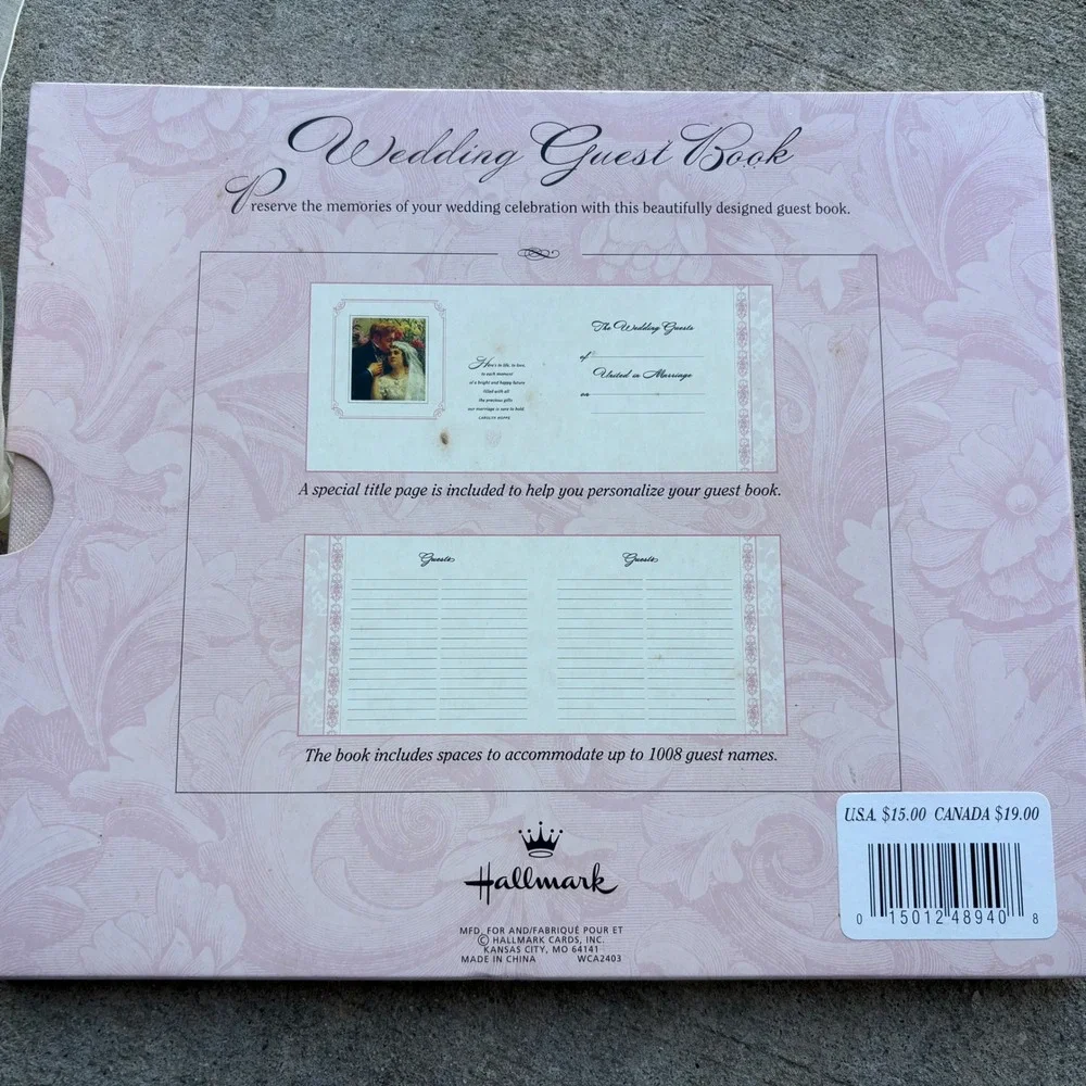 Hallmark Wedding Guest Book Pink Damask Fine Art Signing the Register WCA2403